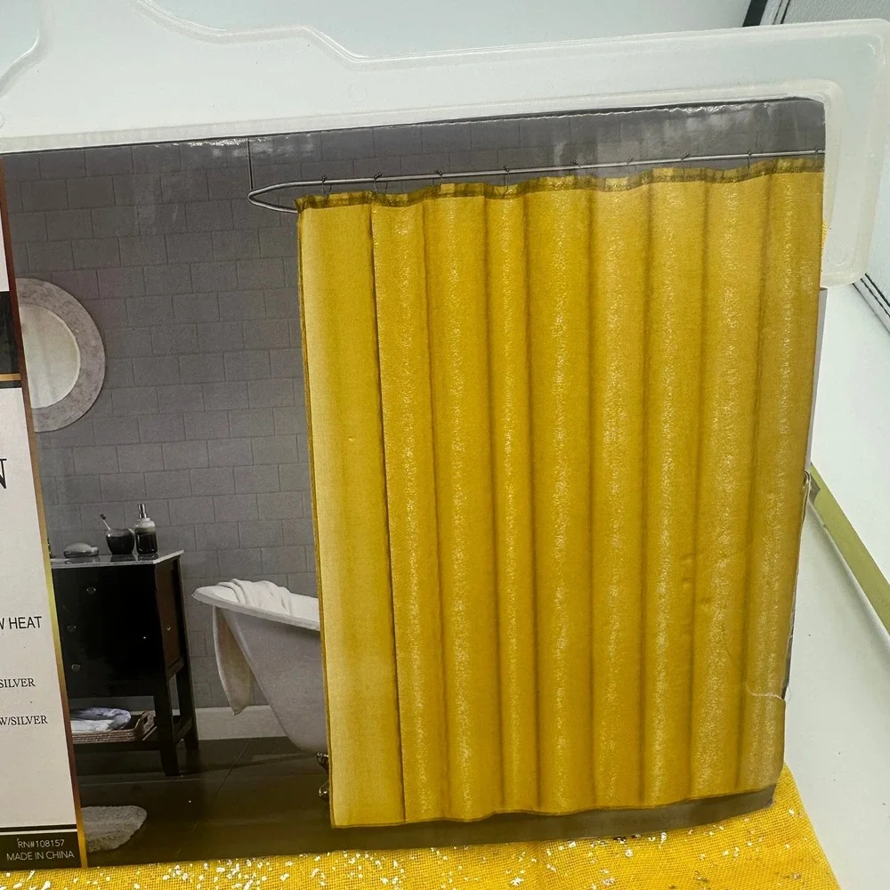 Sally‎ Bath Collection Lydia Shower Curtain 70x72 Yellow Silver Foil Print Glam